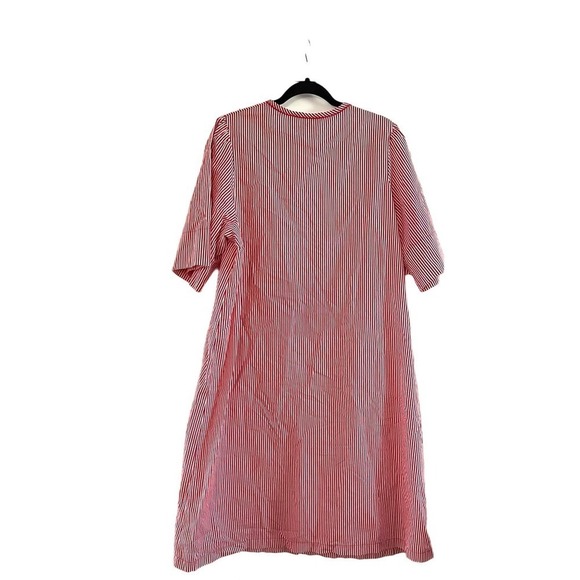 Vintage KELLY REED Red Striped Embroidered Snap-Button House Coat Dress Mumu L - Picture 5 of 5